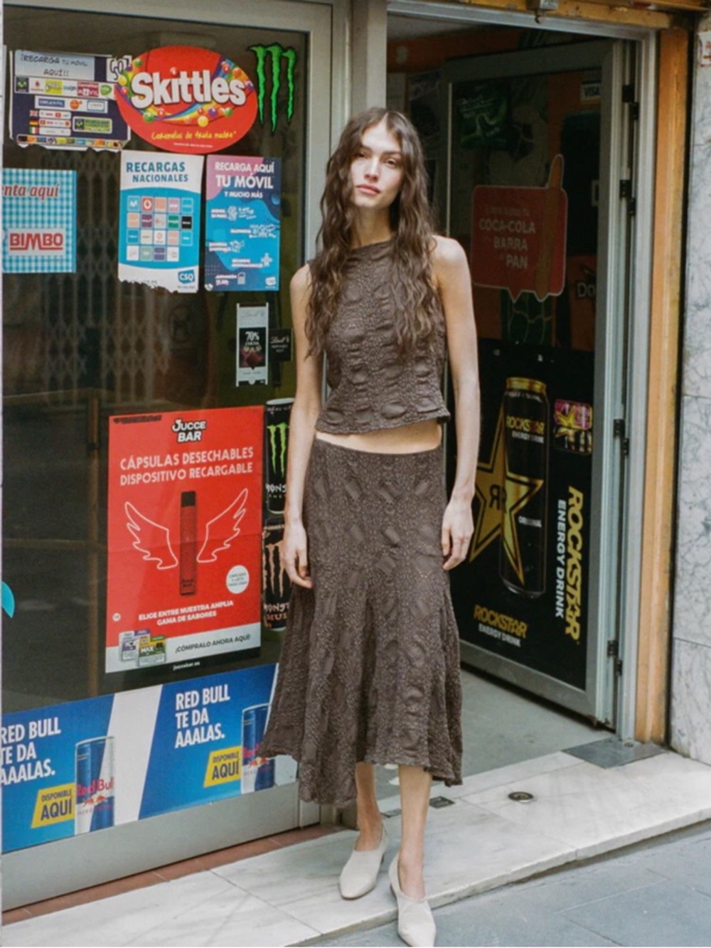 With Jean Textured Brown Knit Coverup Set